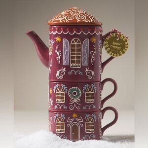 NWT ANTHROPOLOGIE Gingerbread Ceramic Stoneware Tea For 2